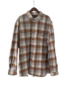 Carhartt Loose Fit Plaid Heavyweight Shirt Men Size 2XLT 100% Cotton White & Tan